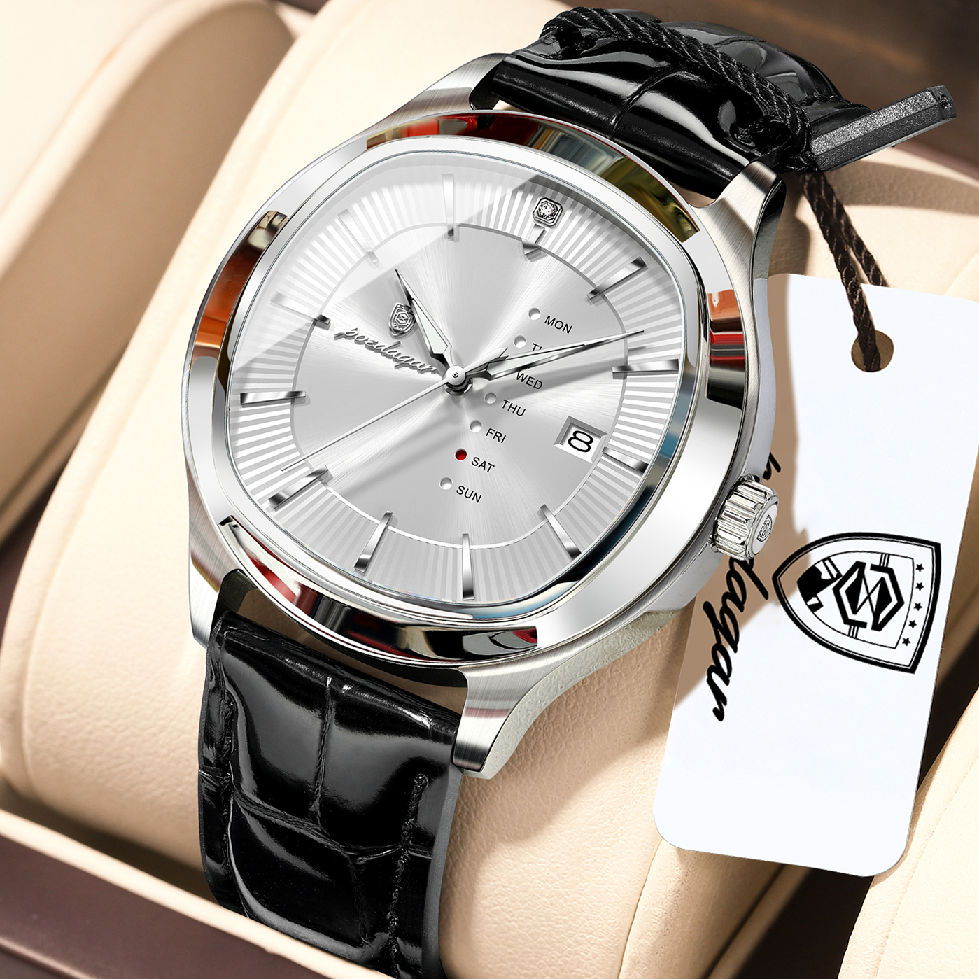 Poedagar 623 Luxury Men's Watch Business Date Dial Leather Strap Quartz Watches Waterproof Luminous Calendar Wristwatch for Men